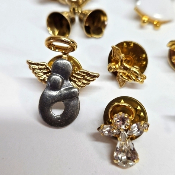 VINTAGE Angel Scatter Pin Lot of 10 Gold Tone Rhinestones Enamel Religious - Picture 5 of 5